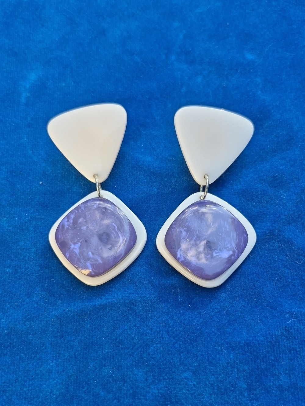 White and Lavender Geometric Drop Earrings